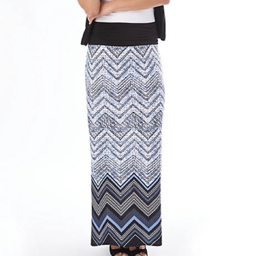 Blue, Black, White Maxi Skirt Unique Stripe Print Apt. 9